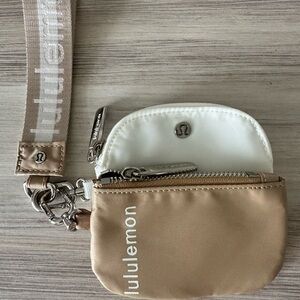 Lululemon Cream and Tan- Dual Pouch Wristlet Wallet